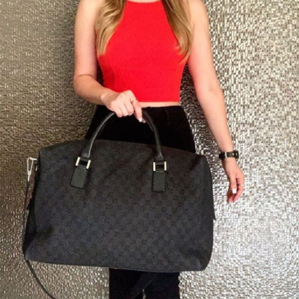 Gucci Black Canvas Weekend/Travel Bag